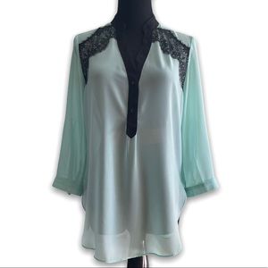 Aqua & Black Lace Trim Tunic